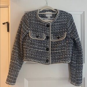 Christian Lacroix Blue and White Tweed Blazer. Size small.